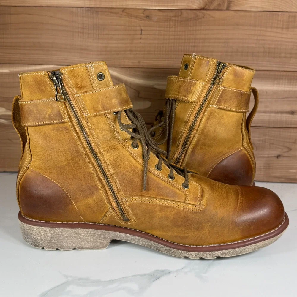 Timberland Earthkeepers Side Zip Buckle Boots Tan Leather‎ 5358R Mens 13